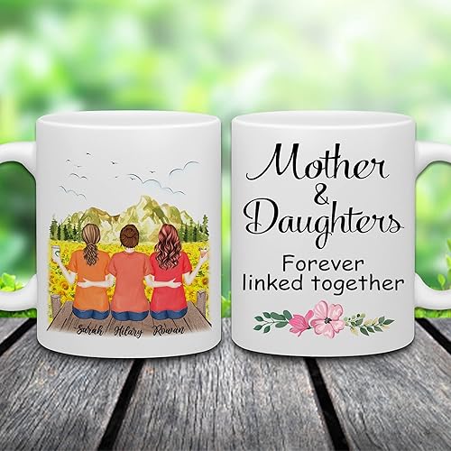 Miniatura 2 de WHIDOBE Taza de café personalizada con texto en inglés Mother Daughter Forever Linked Together taza personalizada para mamá hija con avatares