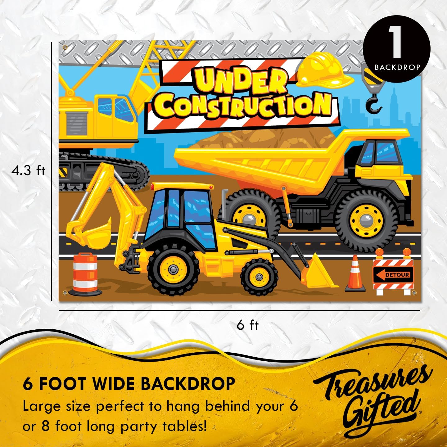 Treasures Gifted Construction Party Decorations - Serves 16 Guests - Ultimate Set Construction Birthday Party Supplies - Construction Banner, Plates, Napkins, Cake Topper