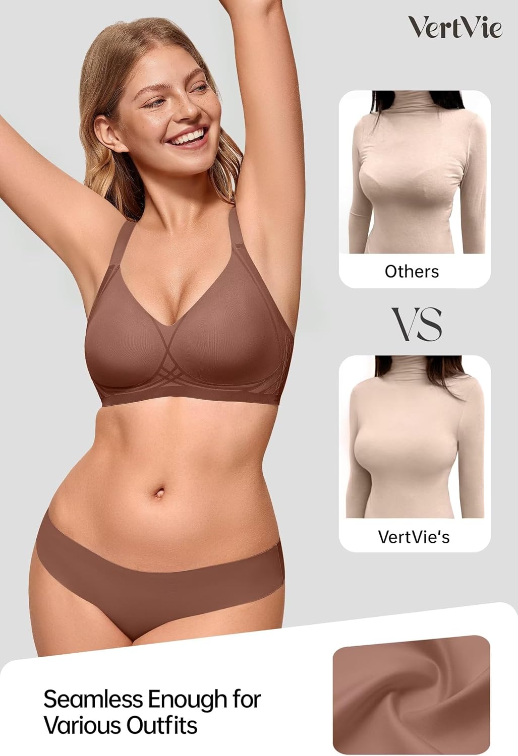 Vertvie Womens Seamless Bras Wireless No Underwire Push Up Bra Full Coverage Racerback Supportive Everyday Bralettes - Image 4