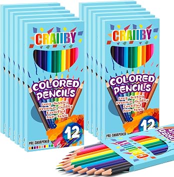Craiiby Colored Pencils Bulk 144 Count, 12 Packs of 12 Colors Pre-Sharpened, Classroom Supplies for Students, Kids School Supplies, Teacher Use, Back to School