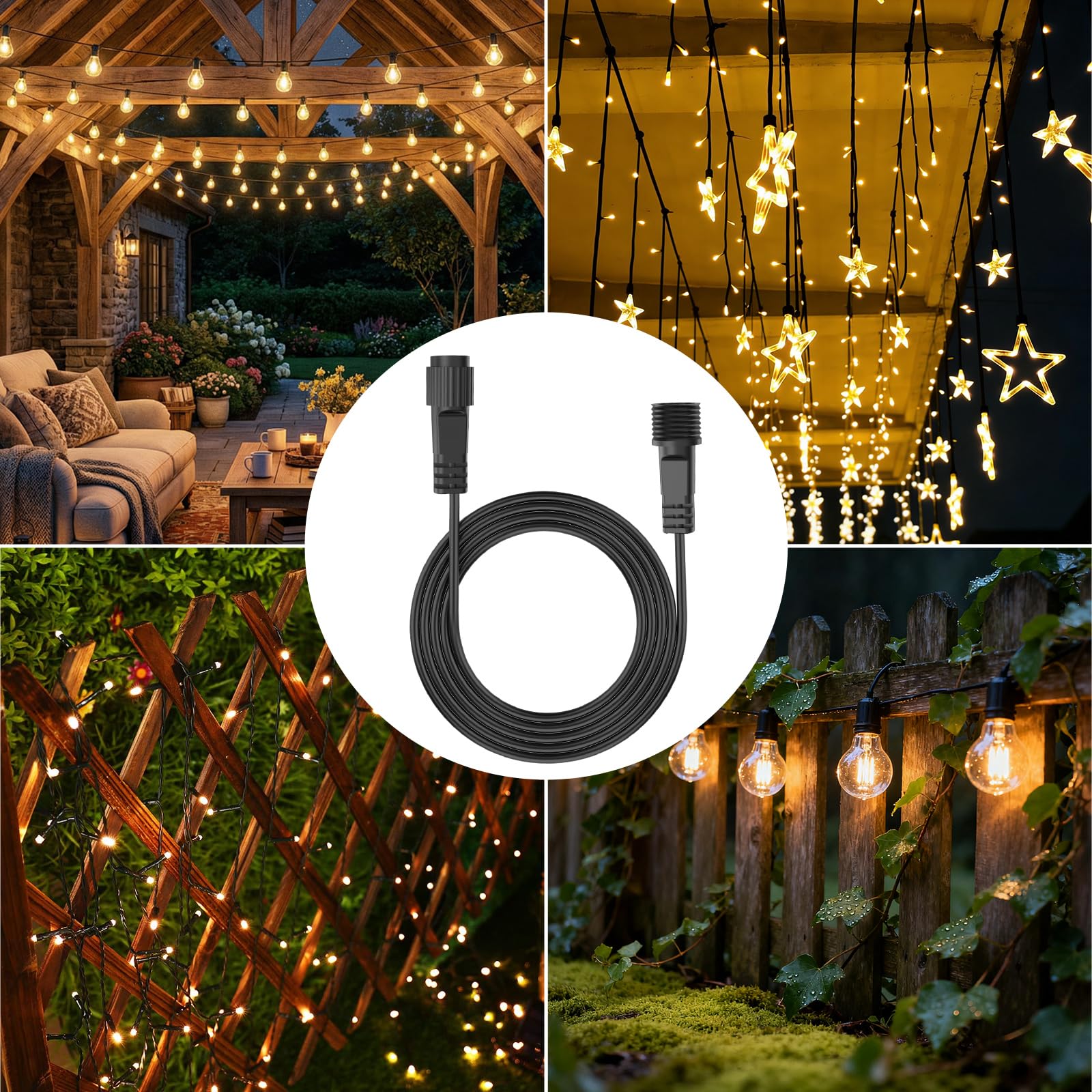 5M/16.4FT Outdoor Lights Extension Cable, 2 Pin Led Light Garden Extension Lead Wire Waterproof Outdoor Connector Cable for Festoon/Icicle/Net / G40 Globe/Curtain/Christmas/Fairy Lights — view 7