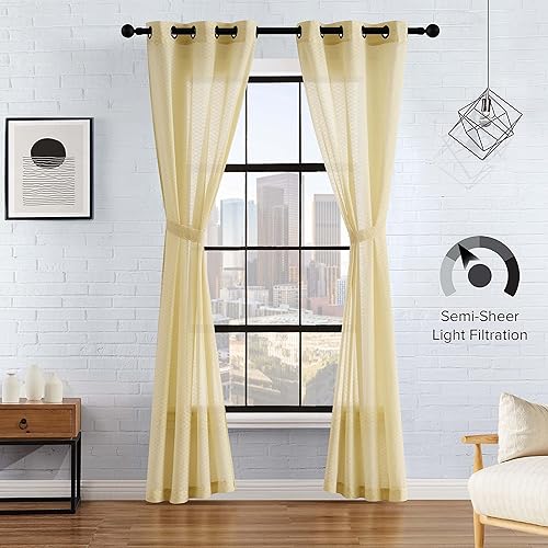 Miniatura 3 de Lucky Brand Sierra - Cortinas texturizadas para ventana con filtro de luz, cortinas de lino sintético, juego de 2 paneles, semitraslúcidas, lavables