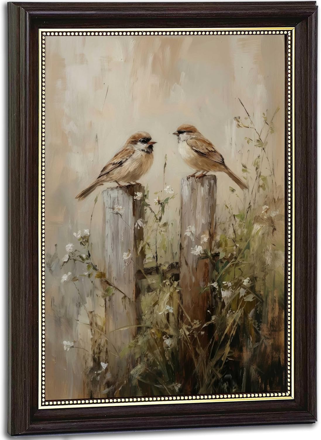 Vintage Farmhouse Bird Wall Art Framed Sparrow Wall Decor Rustic Kingfisher oli Posters Prints Farmhouse Cottagecore Painting Pictures for Home Living Room Decor 16x24 Inch