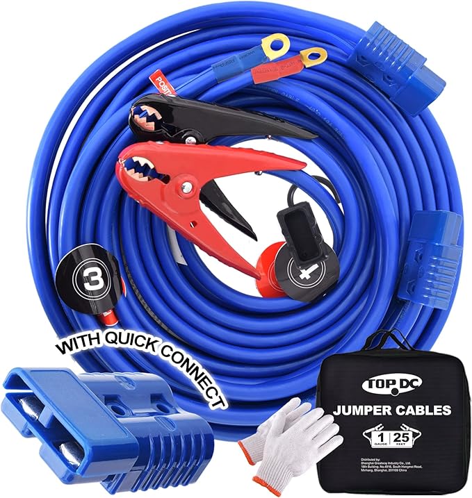 TOPDC Jumper Cables with Quick Connect Plug 1 Gauge 25 Feet 700Amp