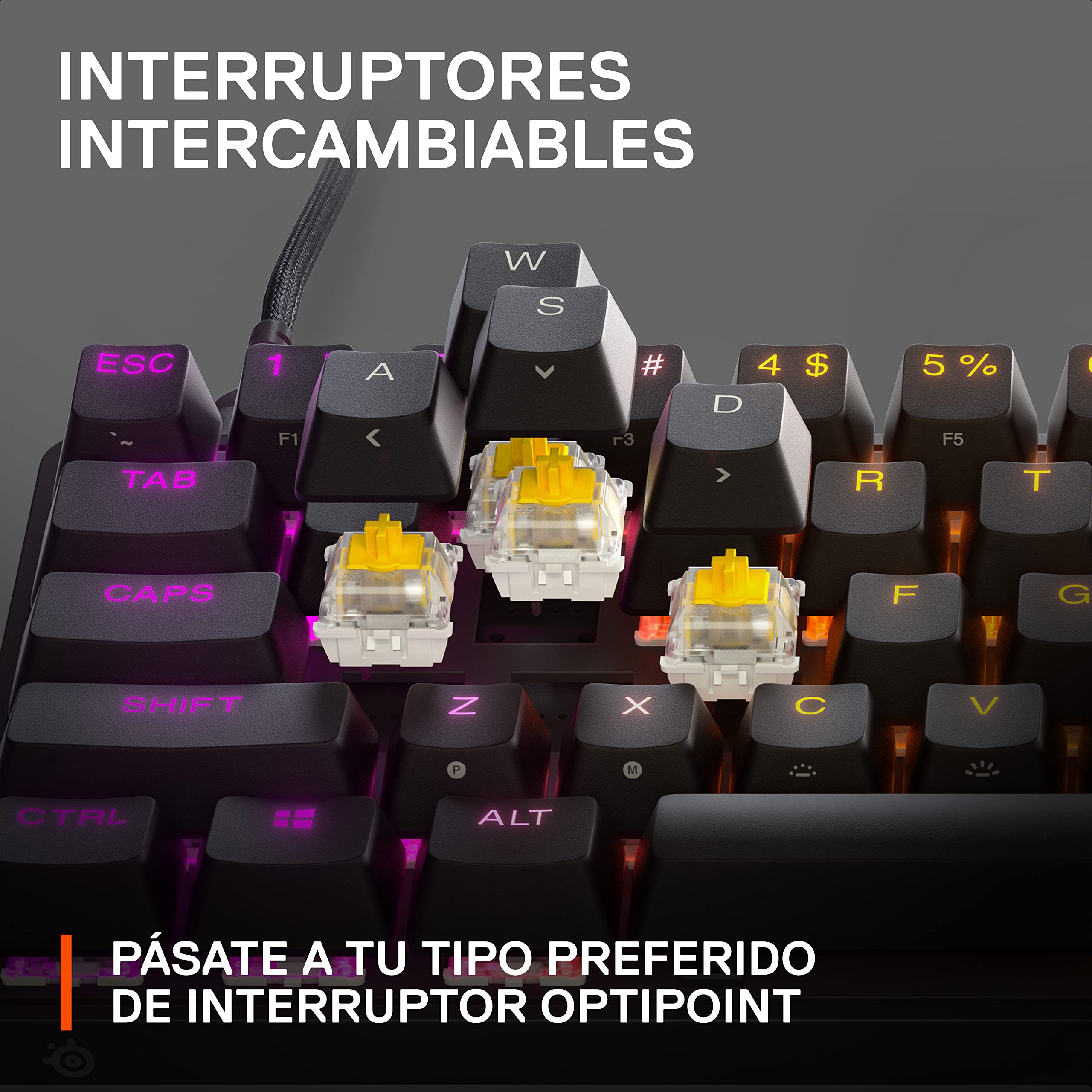 SteelSeries Apex 9 Mini - Teclado Mecánico de Gaming - Interruptores ópticos - Accionamiento de 2 puntos - Forma compacto Esports Mini 60 % - Interruptores intercambiables - Teclado nórdico (QWERTY) — view 6