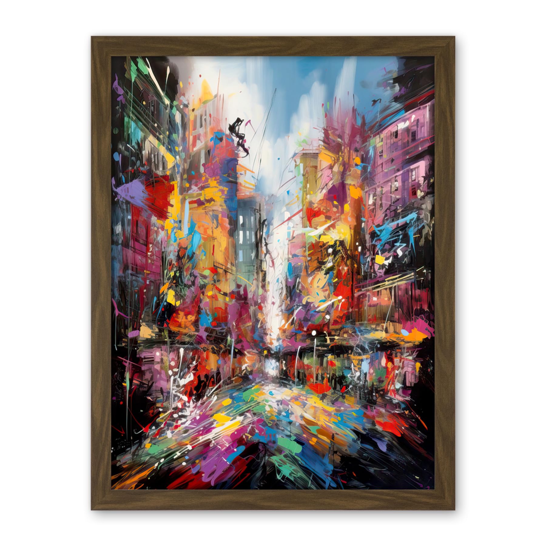 Artery8 Abstract City Street Modern Vibrant Cityscape Artwork Framed Wall Art Print 18X24 Inch