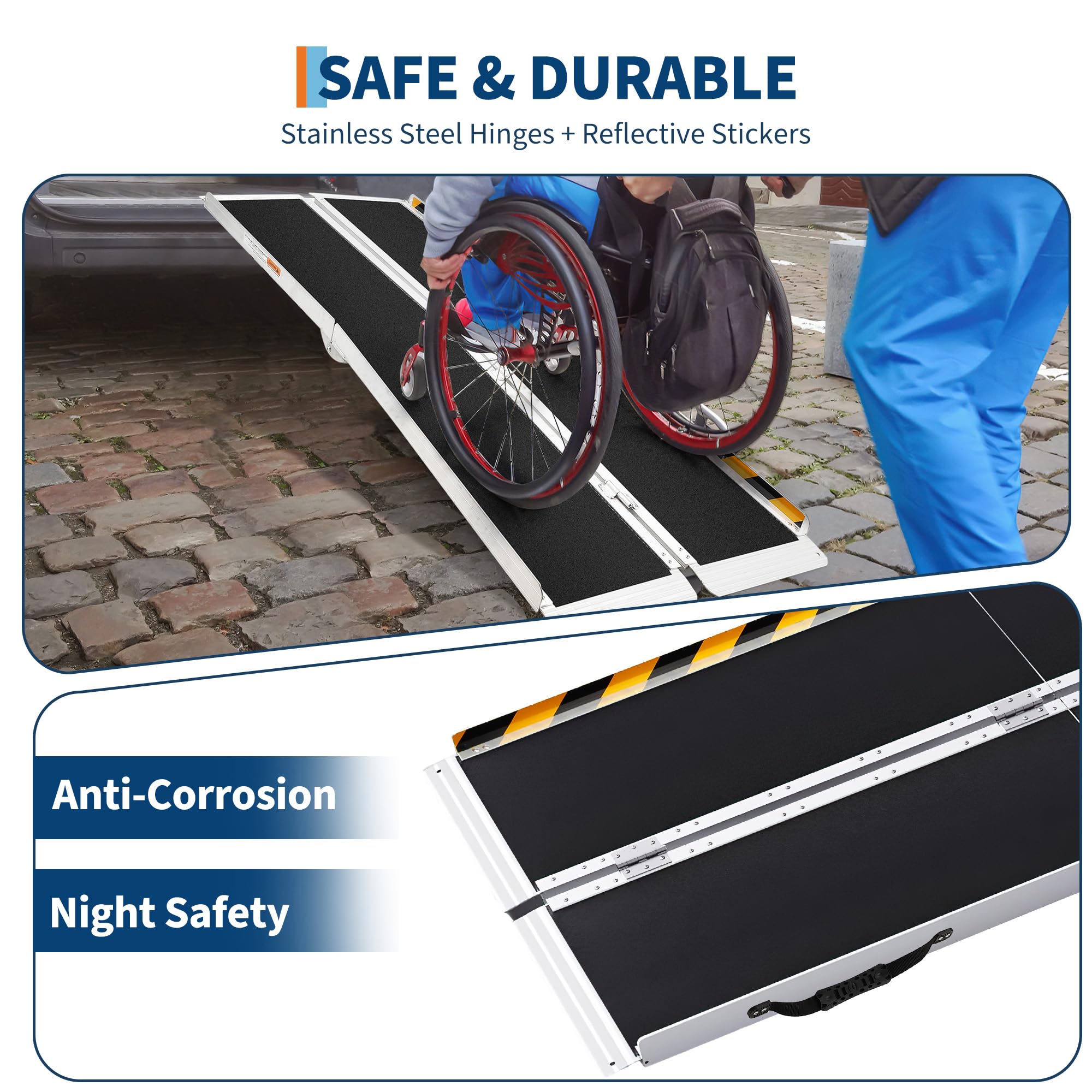 Garvee Rampa Plegable para Silla de Ruedas de 7 pies - Aluminio Antideslizante - 600lb de Capacidad - Portátil y Ligera - Ideal para Escalones, Puertas, Autos y Scooters - Incluye Superficie de Cuero