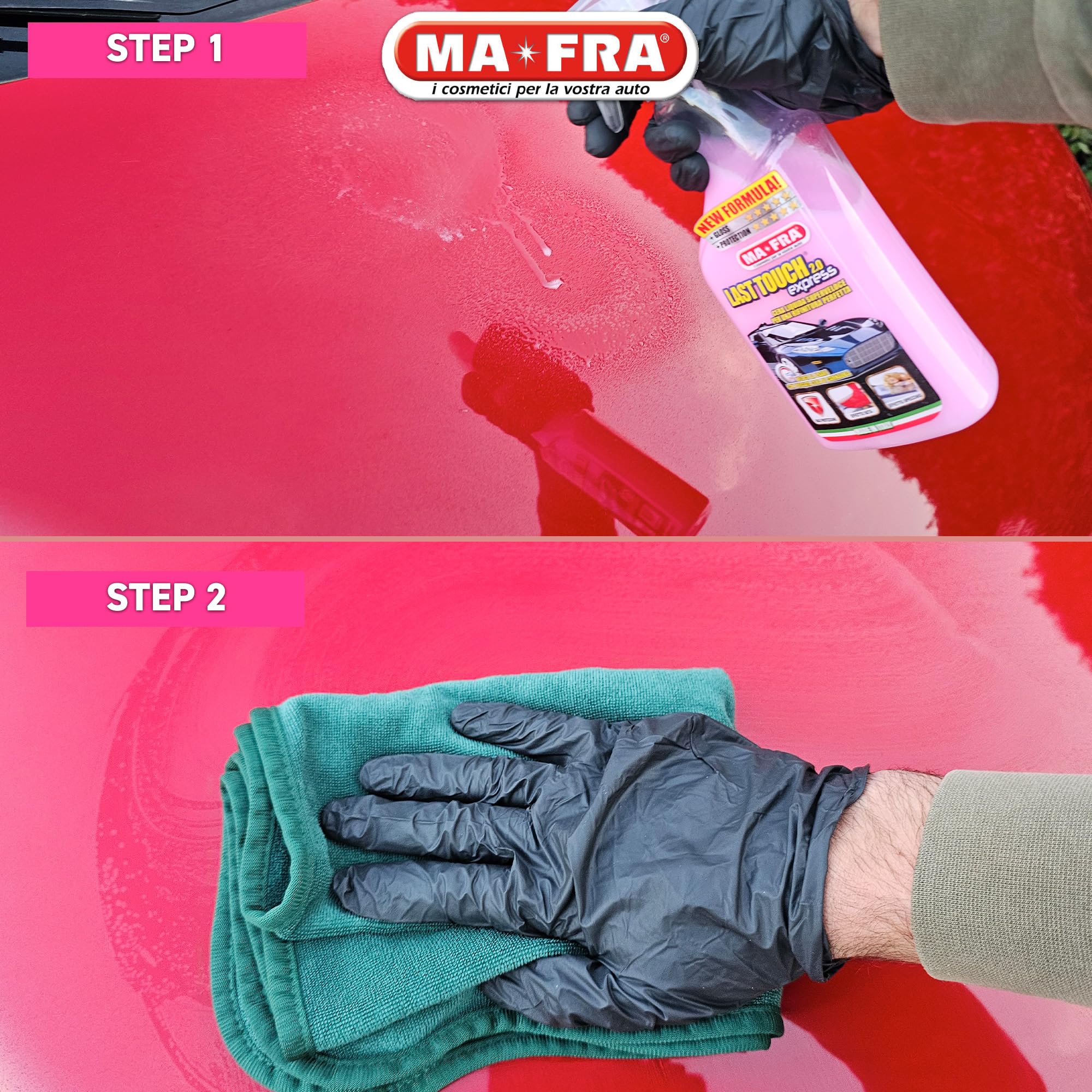 MAFRA, Last Touch Express 2.0, Cera Liquida Superveloce per una Rifinitura Perfetta della Carrozzeria Auto, Azione Pulente e Protettiva, Effetto Specchio, Effetto Seta, Non Unge, Formato 500 ml