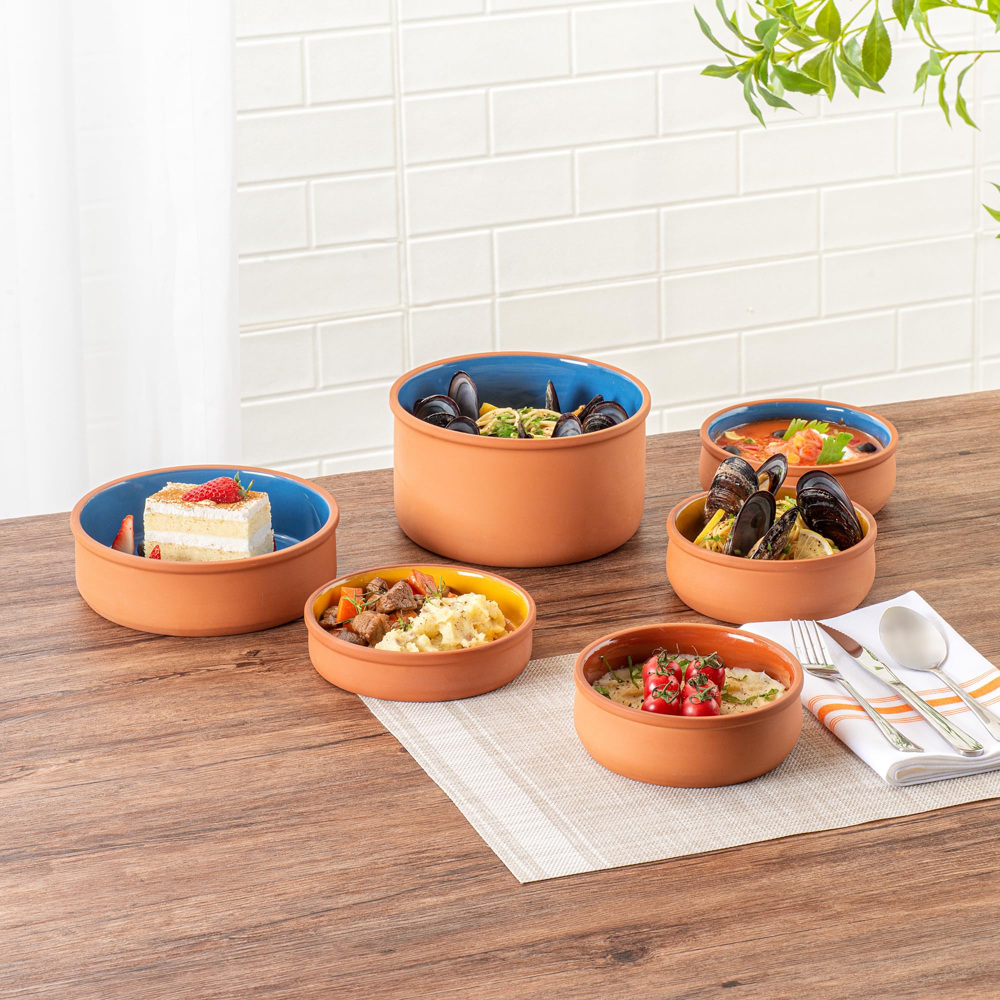 Restaurantware -Terra Tek - Cazuelas in terracotta, 10 pentole in terracotta smaltata marrone per cucinare, pronte per il forno, microonde, pentole da portata in terracotta, lavabili in lavastoviglie,