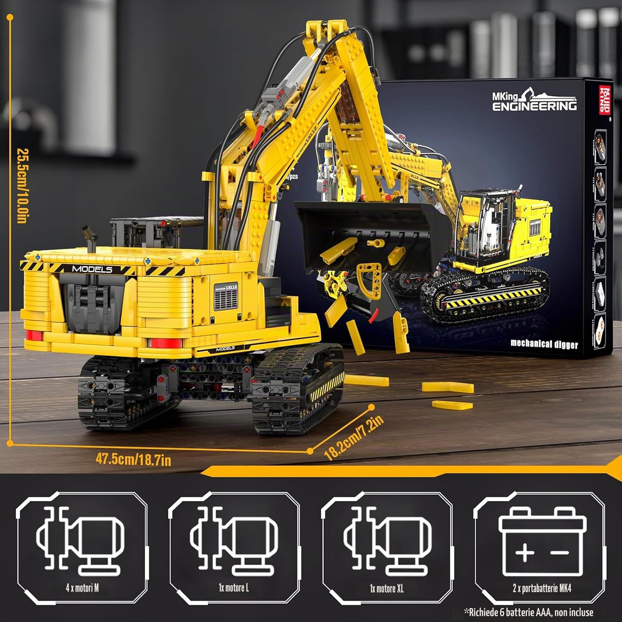 Mould King Set di costruzione di escavatori per costruzioni RC, 13112 Kit di modelli di ingegneria con telecomando APP, set di veicoli da costruzione STEM per adulti e adolescenti 14+ (2169 pezzi)
