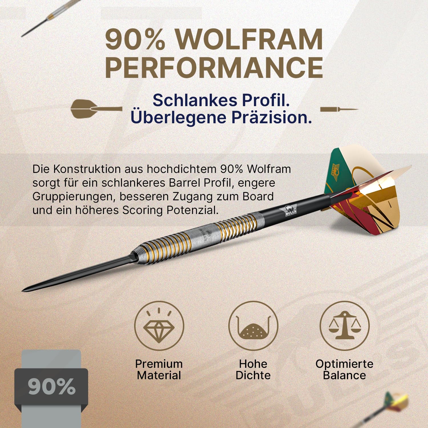Bull's Vintago Ghost 90% Tungsten Steeldarts - Dartpfeile Metallspitze mit Micro, Ring und Delta Grip für konstante Kontrolle - CP Point System, Tropfenform, 21g/23g/24g/28g, 3er Darts Set