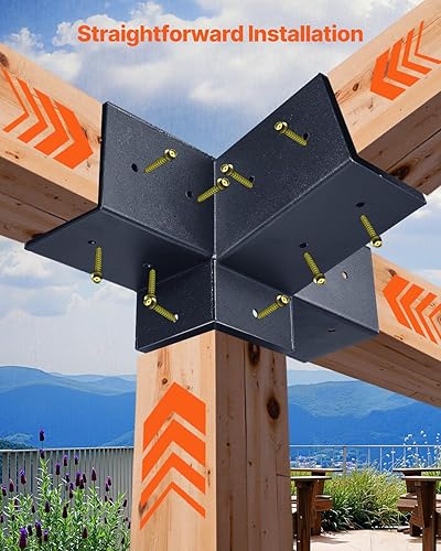 Miniatura 89 de VEVOR Kit de soporte para pérgola de 6 x 6 pulgadas (tamaño interior 5.6 x 5.6), 4 piezas de soporte de esquina resistente de 3 vías, kit de base