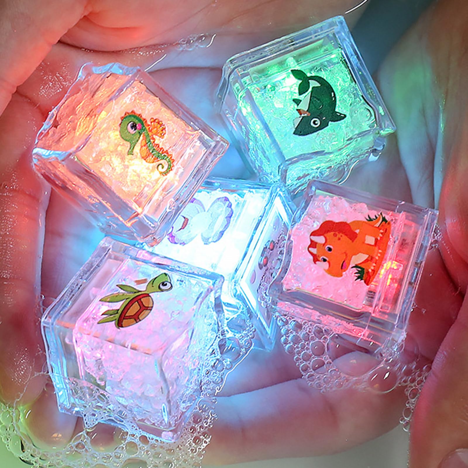 12PCS LED Glowing Ice Cubes Block for Bath Fun Cartoon Theme Light Up Toy Cube Family Holiday Activity Bath Tub Light Up Ice Cubes — view 5