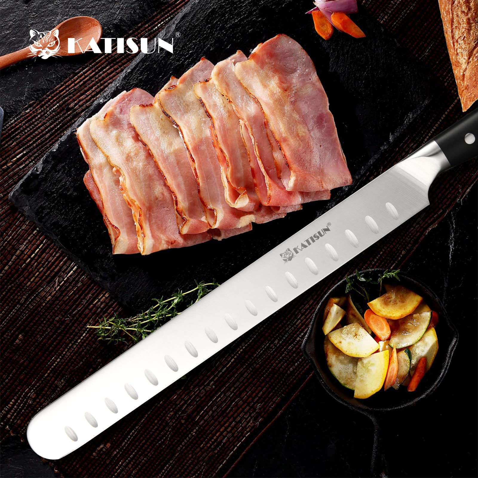 Schinkenmesser Tranchiermesser 30cm Küchenmesser für Schinken Brisket Messer Fleischmesser profi Messer, Metzgermesser mit rutschfestem Griff Grillmesser für Fleisch und BBQ