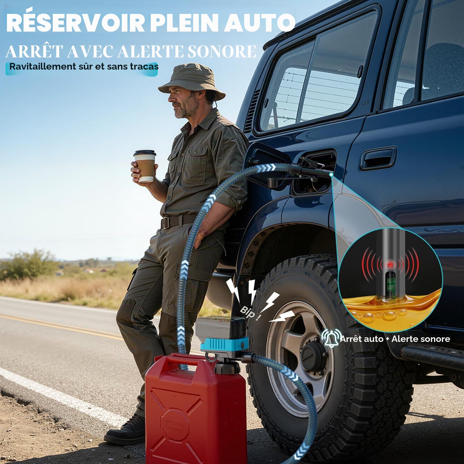 Ecarke Pompe Electrique Carburant 5GPM avec Arrêt Automatique et Alerte Sonore, Compatible avec Batteries M-akita 18V, Tuyau 1,3m, Pompe a Carburant Adaptée Aux Machines D'extérieur(Outils Uniquement)