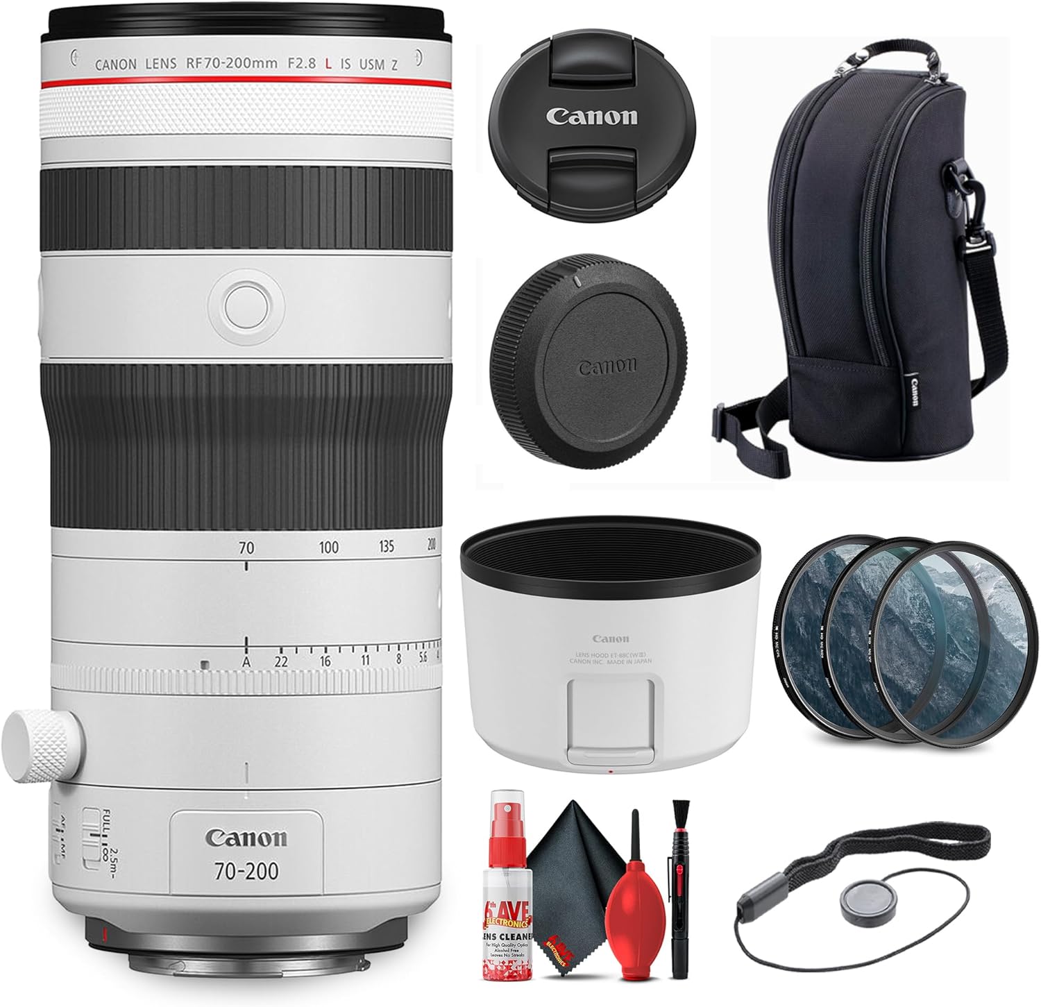 Canon RF 70-200mm f/2.8 L is USM Z Lens (White)| Dual Nano Autofocus Mirrorless Lens + Filter Kit + Cap Keeper + More