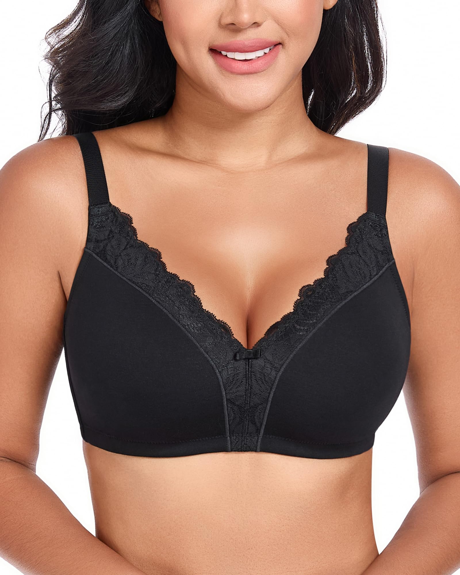 DotVol Damen Baumwolle BH Ohne Bügel mit weichen Cups Vollschallen Spitzenbesatz Größe Größen Unterwäsche Bequem