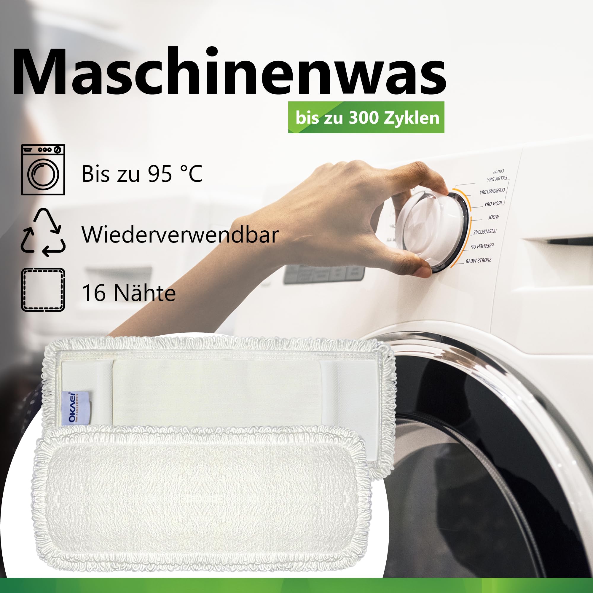 Okaei 10 Stuck PureWhite Microfiber Wischmop Bezug - 40 cm Mikrofaser-Schlingen-Bezug für Bodenwischer, Wischmopp, und Bodenreiniger