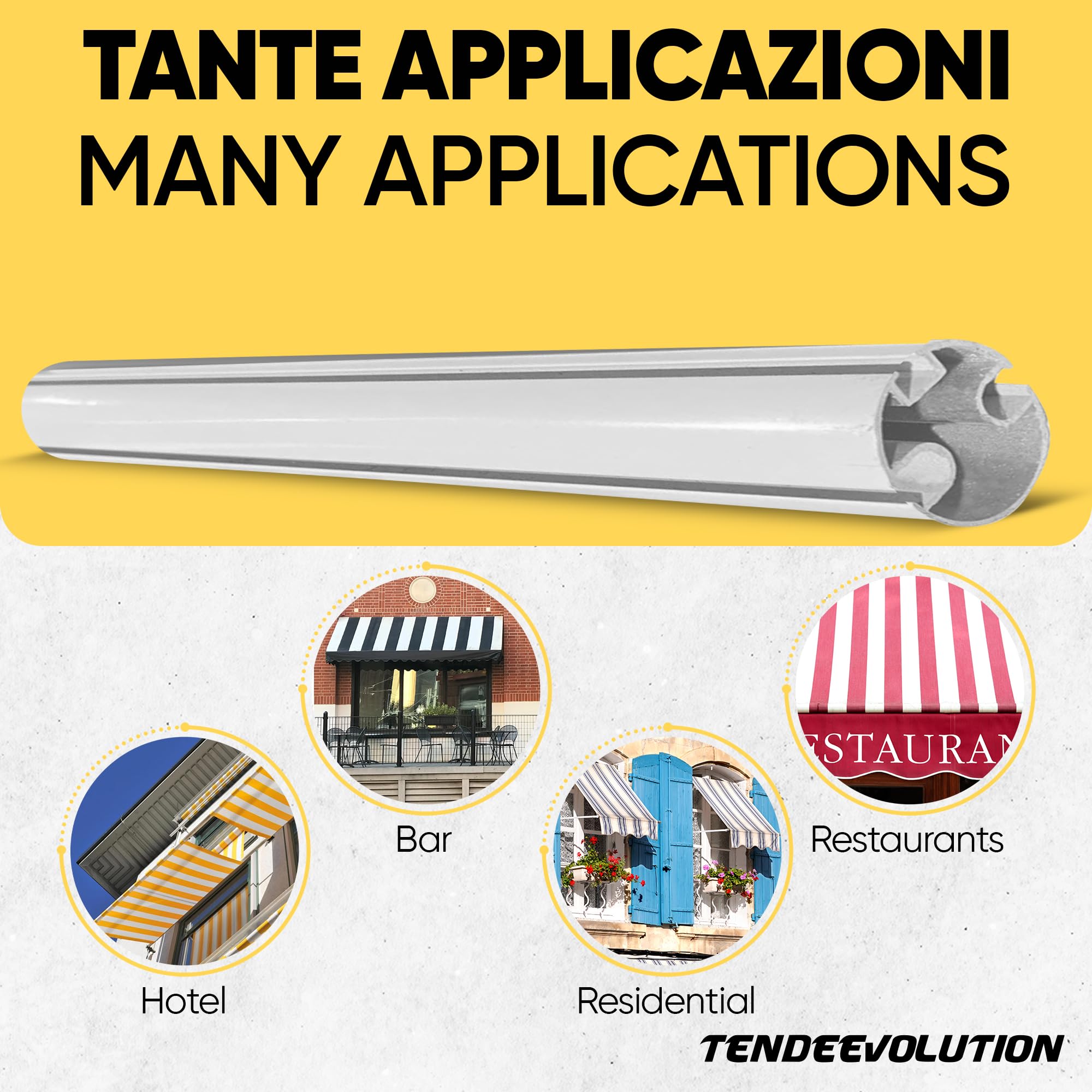 Perfil Terminal de Aluminio para Toldo Vertical con diámetro de 42 mm. Personalizable en diversos colores. Repuestos para Toldos, Barra para Toldo de Exterior (3 Metros, Blanco)
