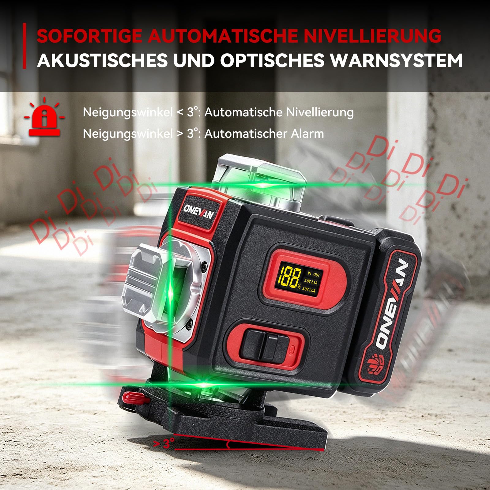 ONEVAN Nivelador Laser con Tripode, Autonivelación, 360° 4D Láser Verde | Autonivelación ±3°, 30m mando a distancia, pantalla LCD, con 2 baterías 4800mAh, para trabajos de montaje y pavimentación