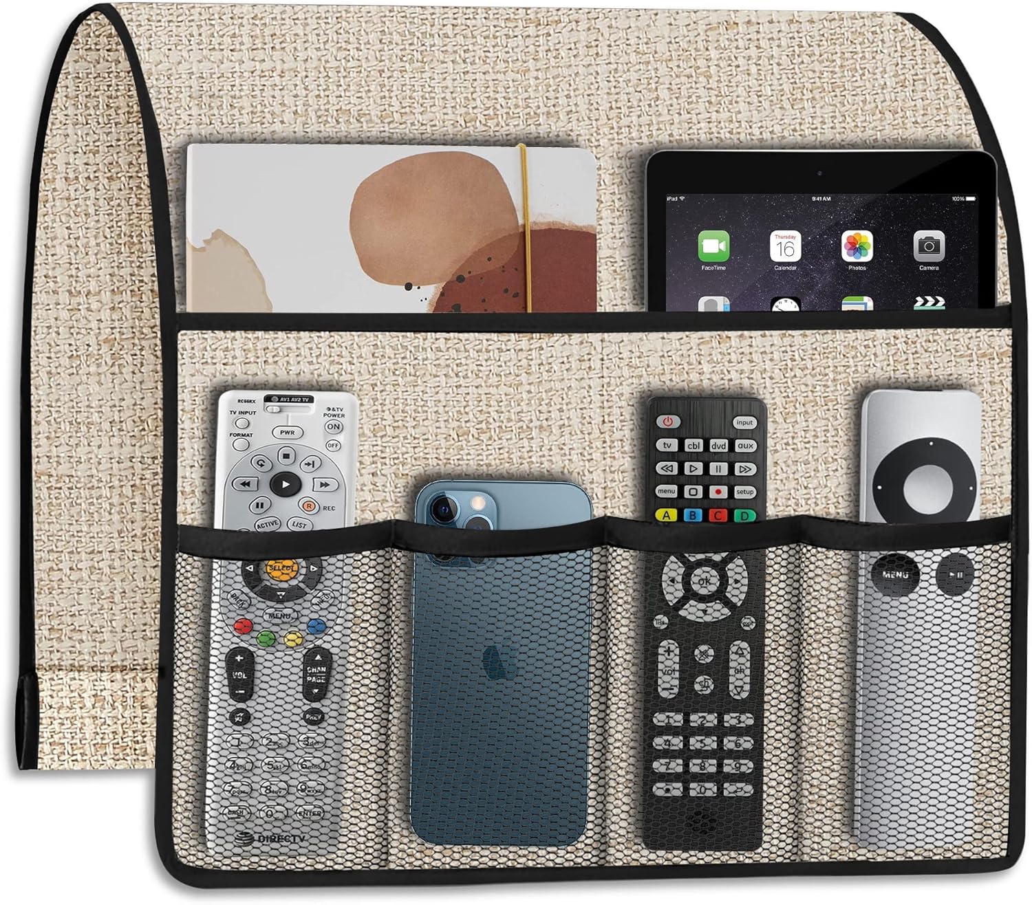 Sofa Armrest Organizer Faux Linen Arm Chair Caddy Remote