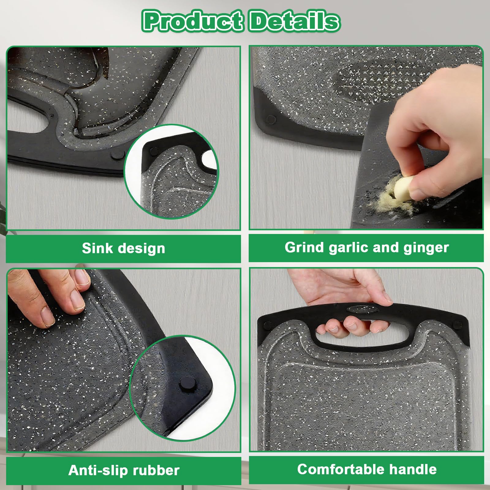 3 Piezas Tabla Cortar con Ranura Jugos, Tablas Corte para Lavavajillas, Tabla Cortar Antideslizante Plástico, Cutting Board Fáciles Limpiar, Accesorios Cocina para Verduras, Carne, Frutas (Negro)