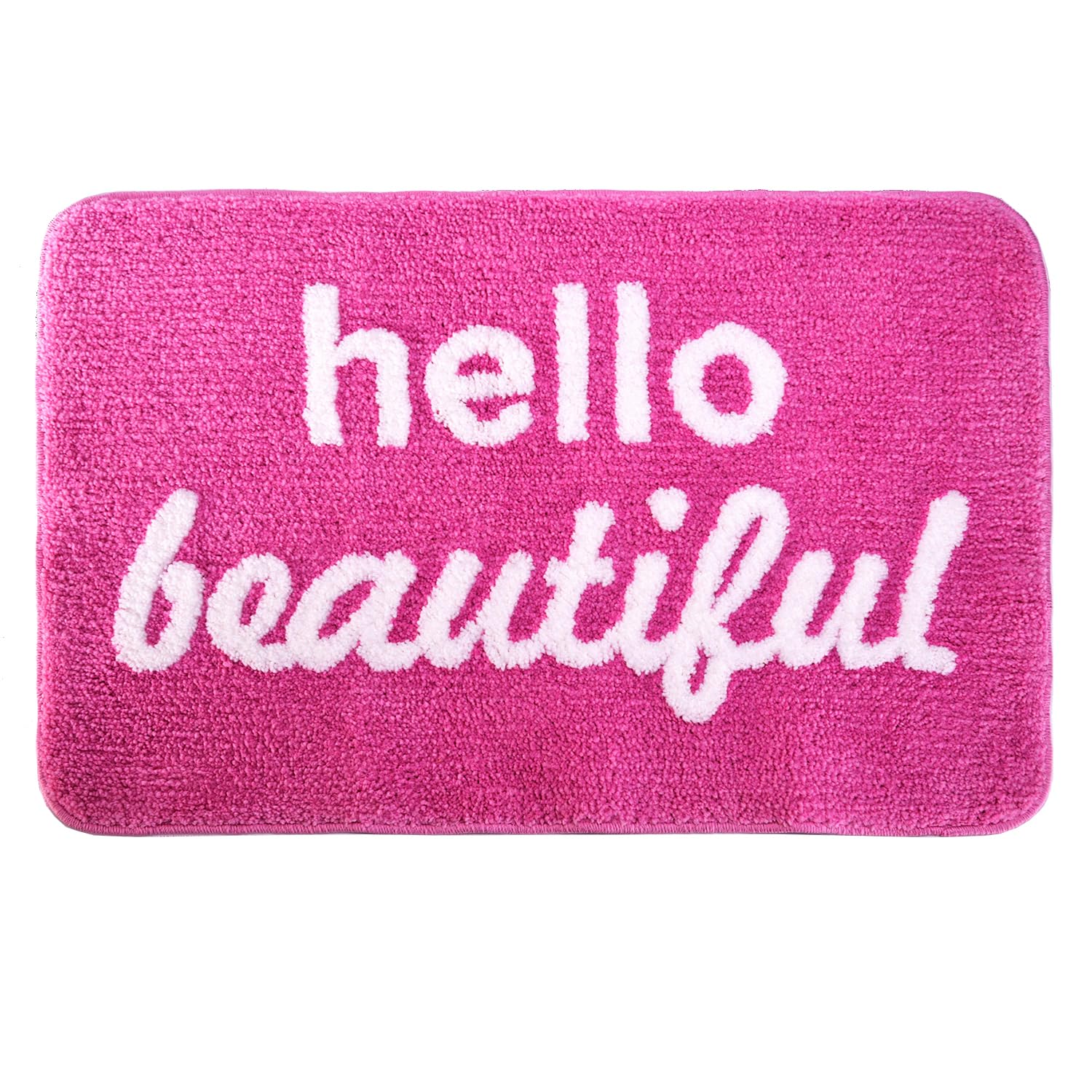 Hello Beautiful Bath Mat Rug, You Look Good Cute Fun Hot Pink Bath Mat, Preppy Cool Bathroom Rug, Non-Slip Suitable for Bathroom Kitchen Bedroom Living Room 31.5”x20”
