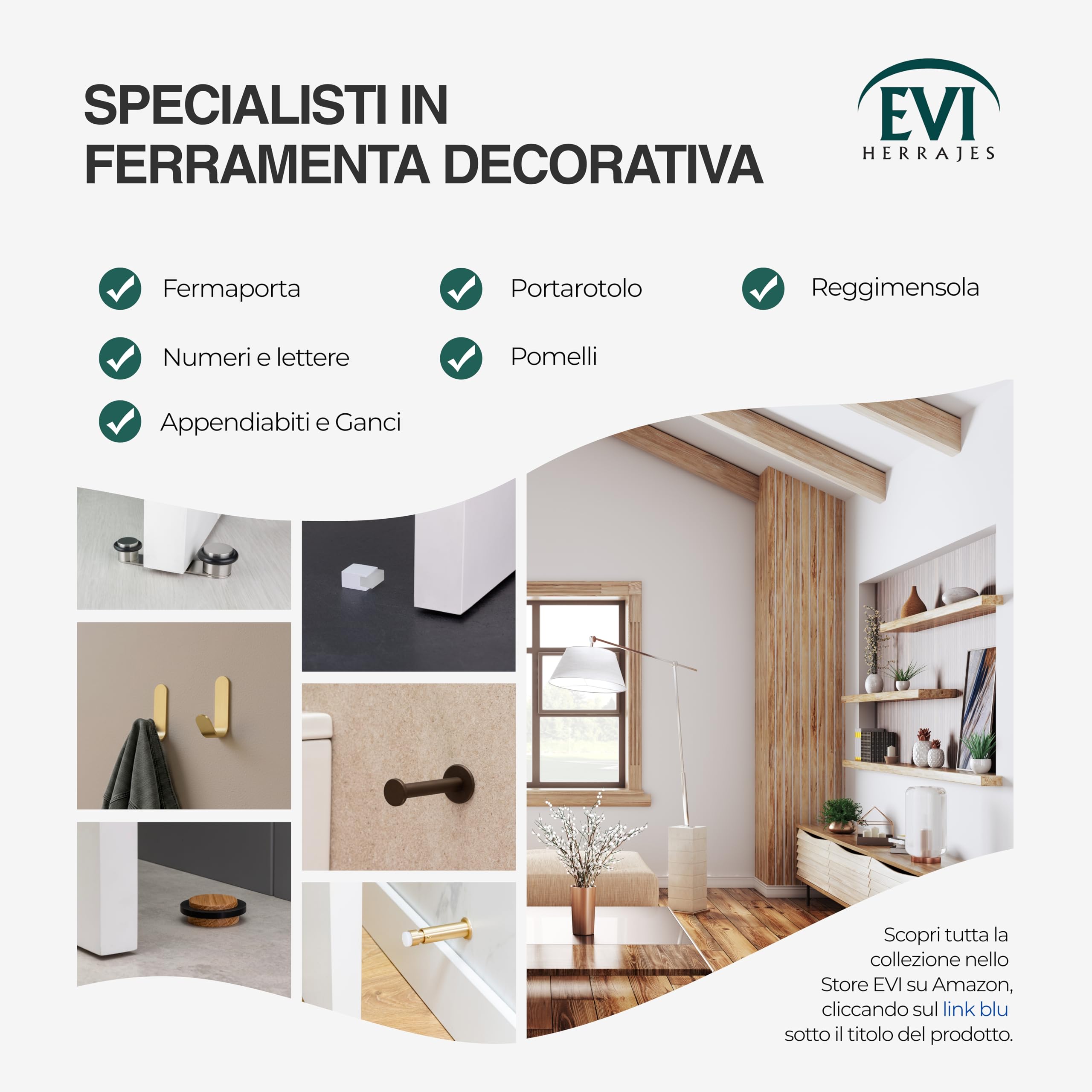 EVI Herrajes | Appendiabiti da parete a 2 ganci | Legno massello di rovere rosso | Ganci in ottone satinato | Kit di montaggio incluso | Mod. Cova 2CRRLMT