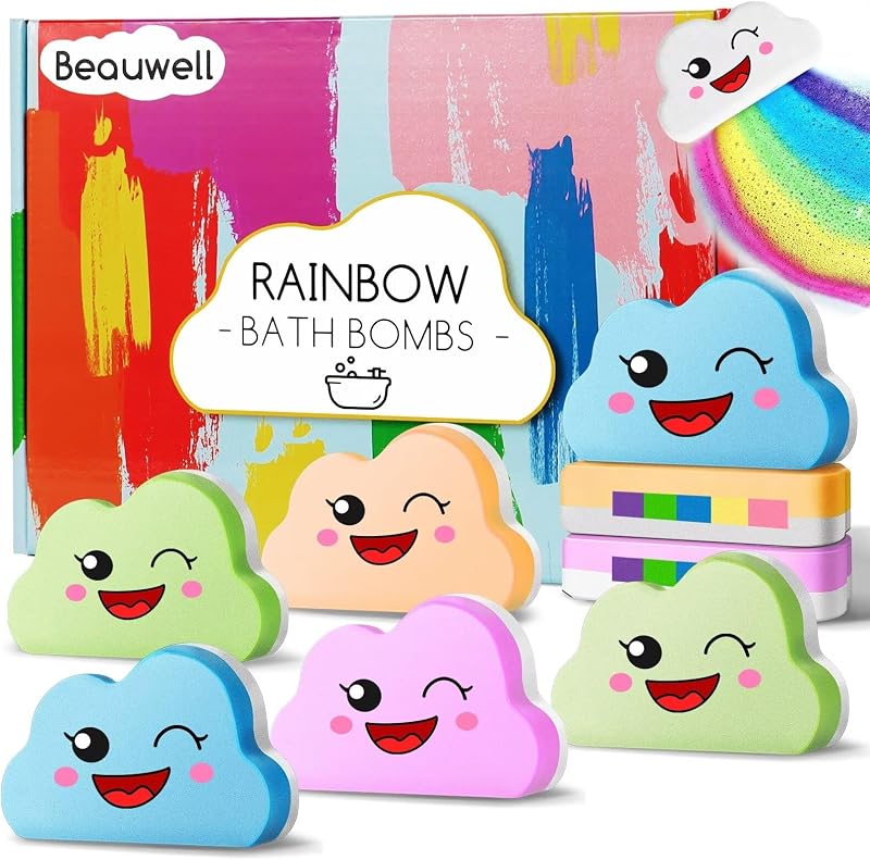 Bombas de banho arco-íris Beauwell para crianças, conjunto com 8 unidades