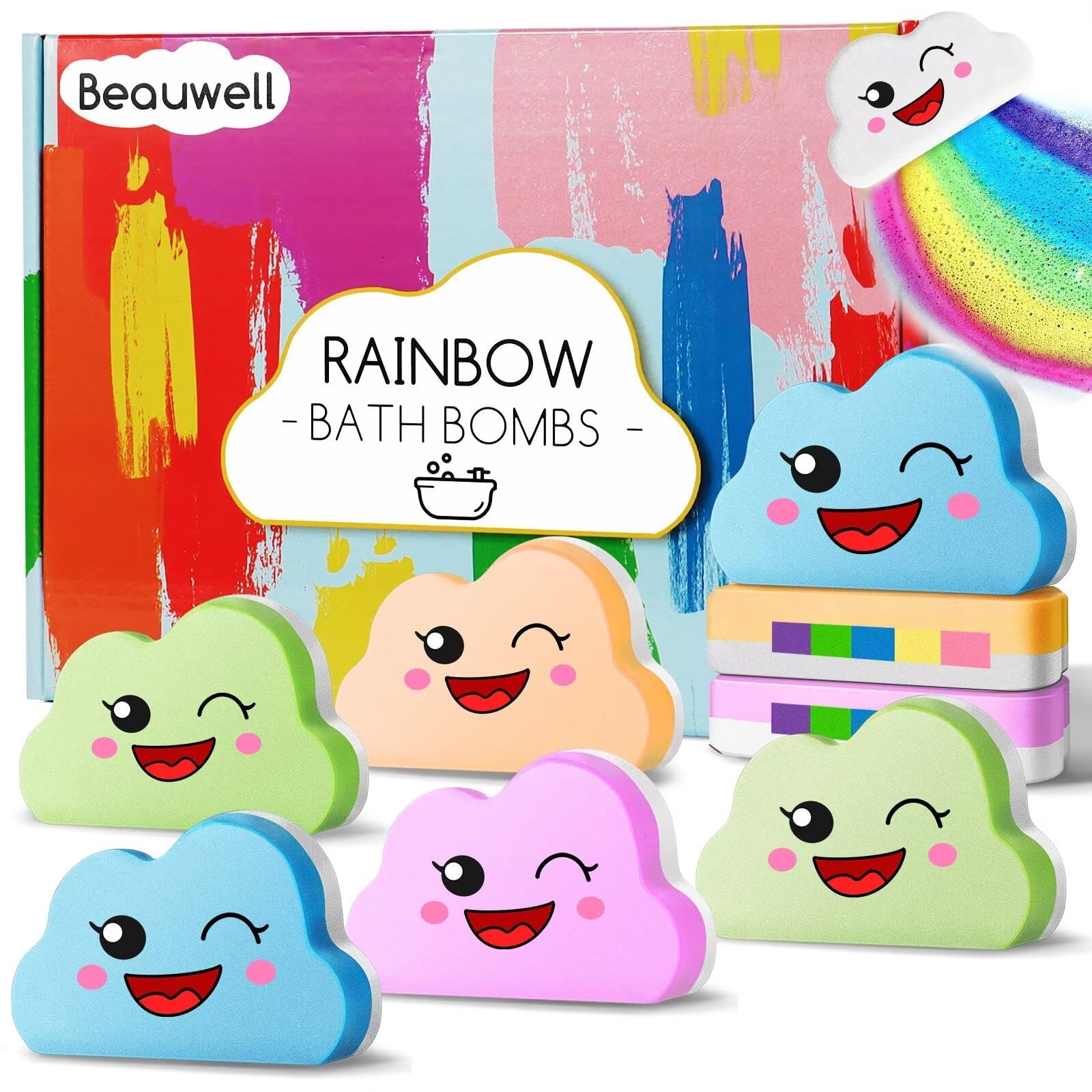 Rainbow Bath Bombs Gift Set, Handmade Organic 8 Pcs Bath Bombs for Kids Girls, Natural Kids Bubble Bath Fizzy, Easter Basket Stuffers Easter Gifts
