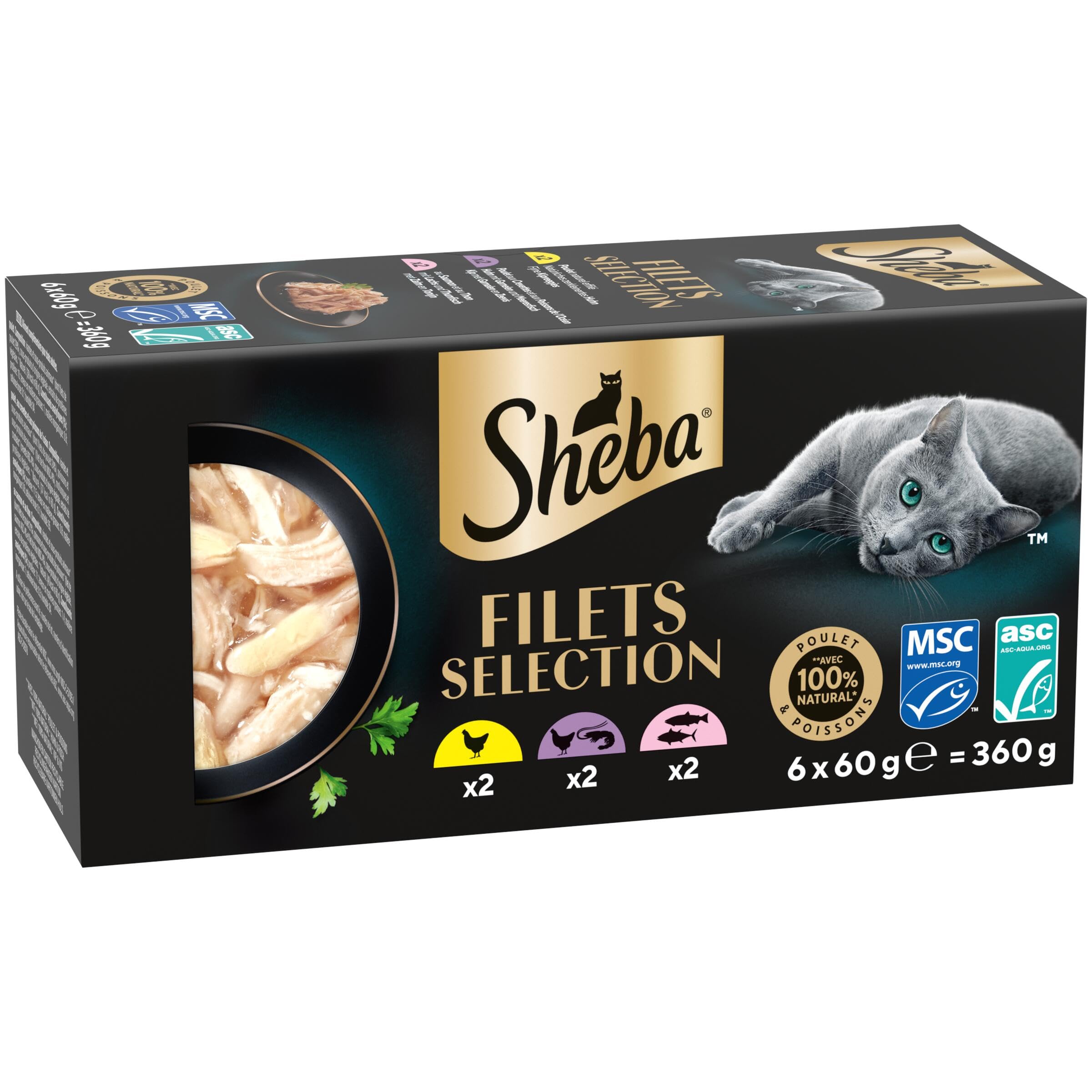 SHEBA Filets Nourriture pour Chat Adulte au Poulet, Poisson, Crevettes, Saumon et Thon en Sauce, 36 barquettes