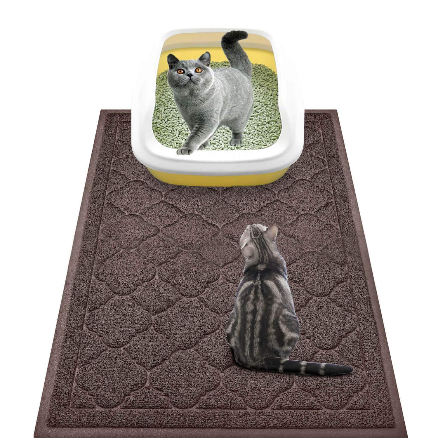 WePet Cat Litter Box Mat, Kitty Premium PVC Pad, Durable Trapping Rug, Phthalate Free, Urine-Resistant, Scatter Control, L 35 x 23 Inch, Brown