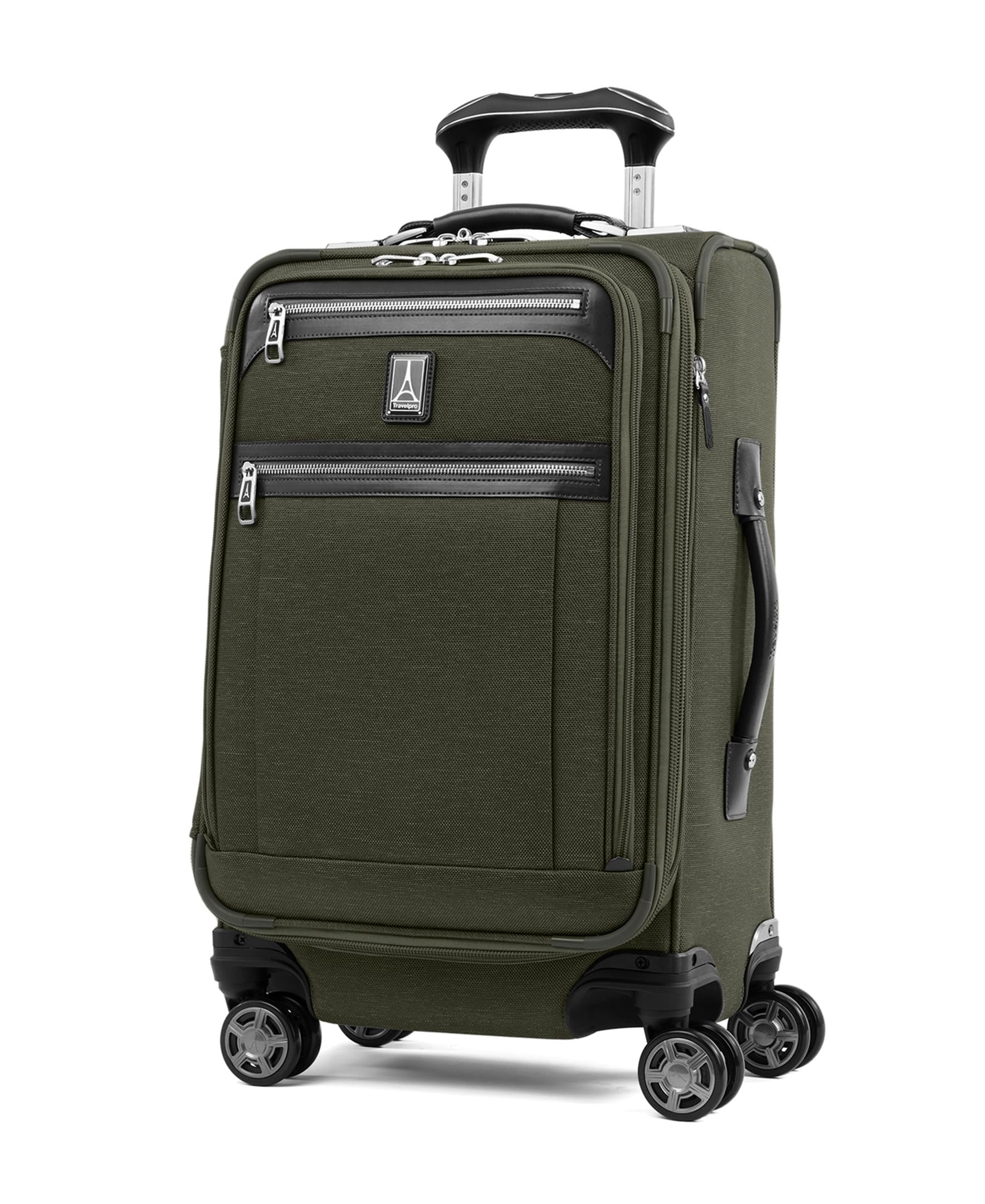 Travelpro Platinum Elite Softside Expandable Carry on Luggage, 8 Wheel Spinner Suitcase, USB Port, Suiter, Pilot Green, Carry On 21-Inch