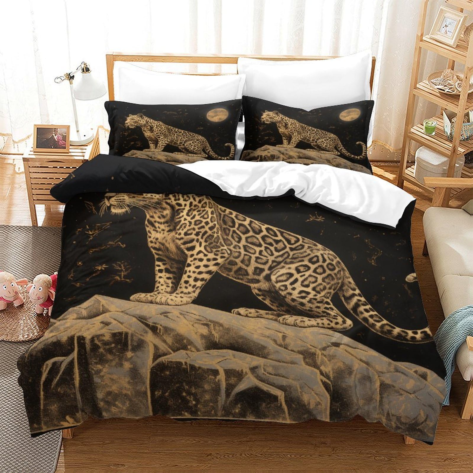 P1S9U7W5Y 3D Printed Wild Leopard Duvet Cover Set 3pcs Microfiber Safari Bedding Set Double