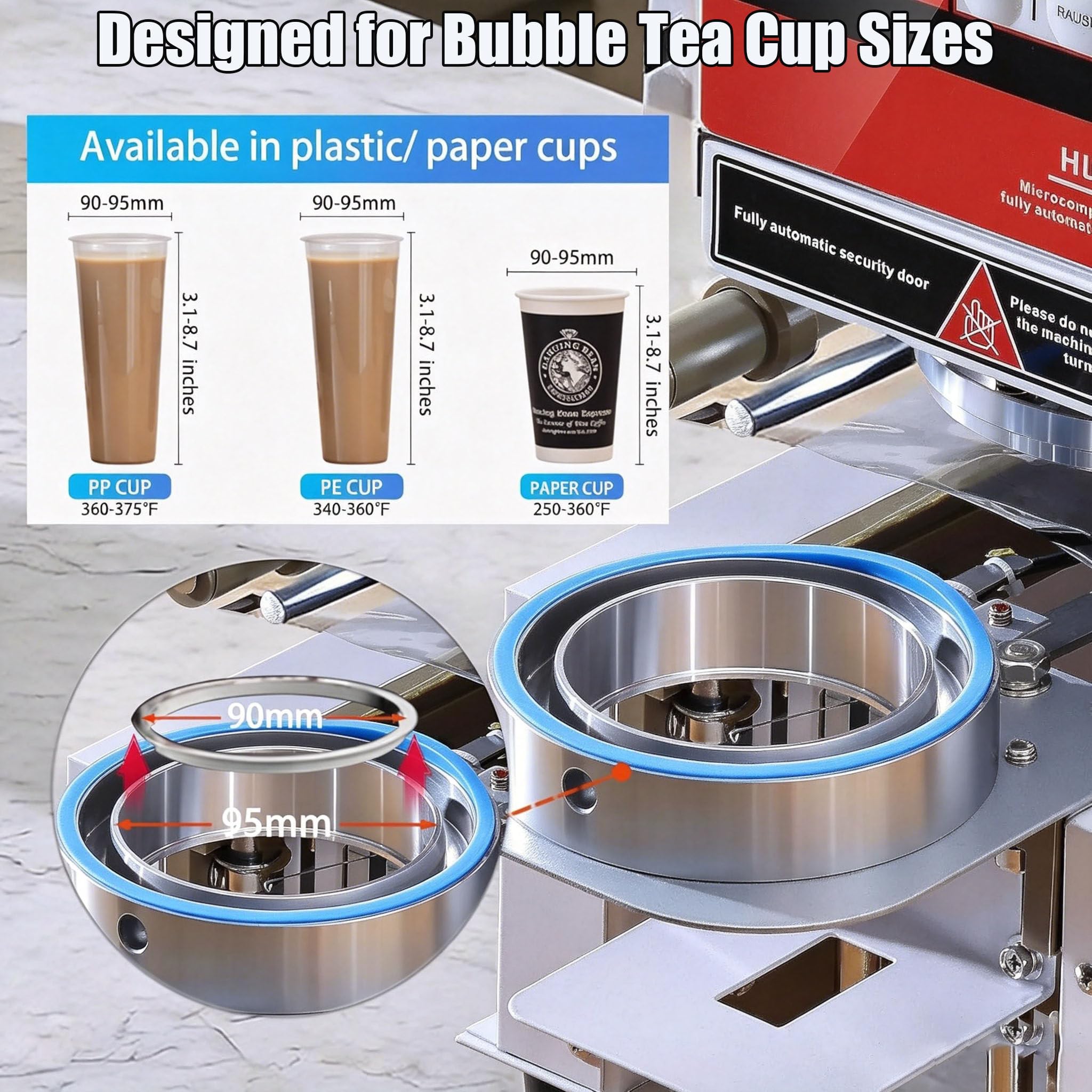 Selladora Eléctrica Comercial de Vasos, para Vasos de Papel PP/Pet, 350 W, 600-800 Vasos/Hora, Cafeterías y Tiendas de Té con Leche 110V-Black