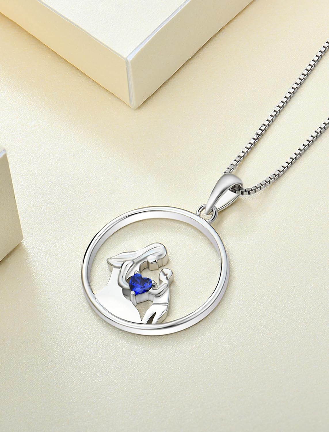 YL Women's Mother Necklace 925 Sterling Silver Round Mum Pendant Birthstone Jewelry for Mom - Image 5