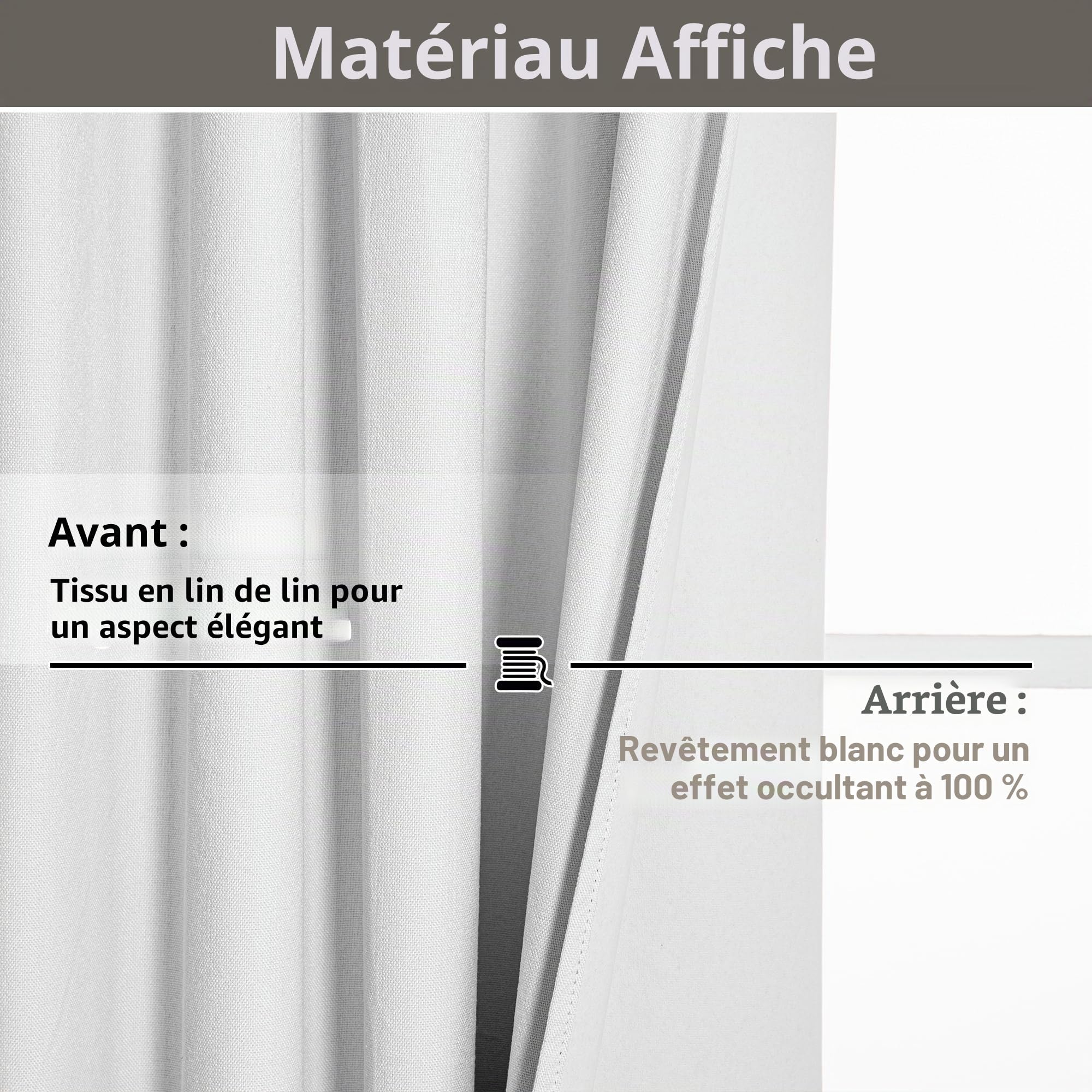 MYSKY HOME Rideau Occultant Blanc Court 140x160(LxH) Rideaux Lin 30% Opaque à Oeillets Anti Froid Draperies Chaleur pour Chambre Salon Maison, Decoration Curtains Lot de 2