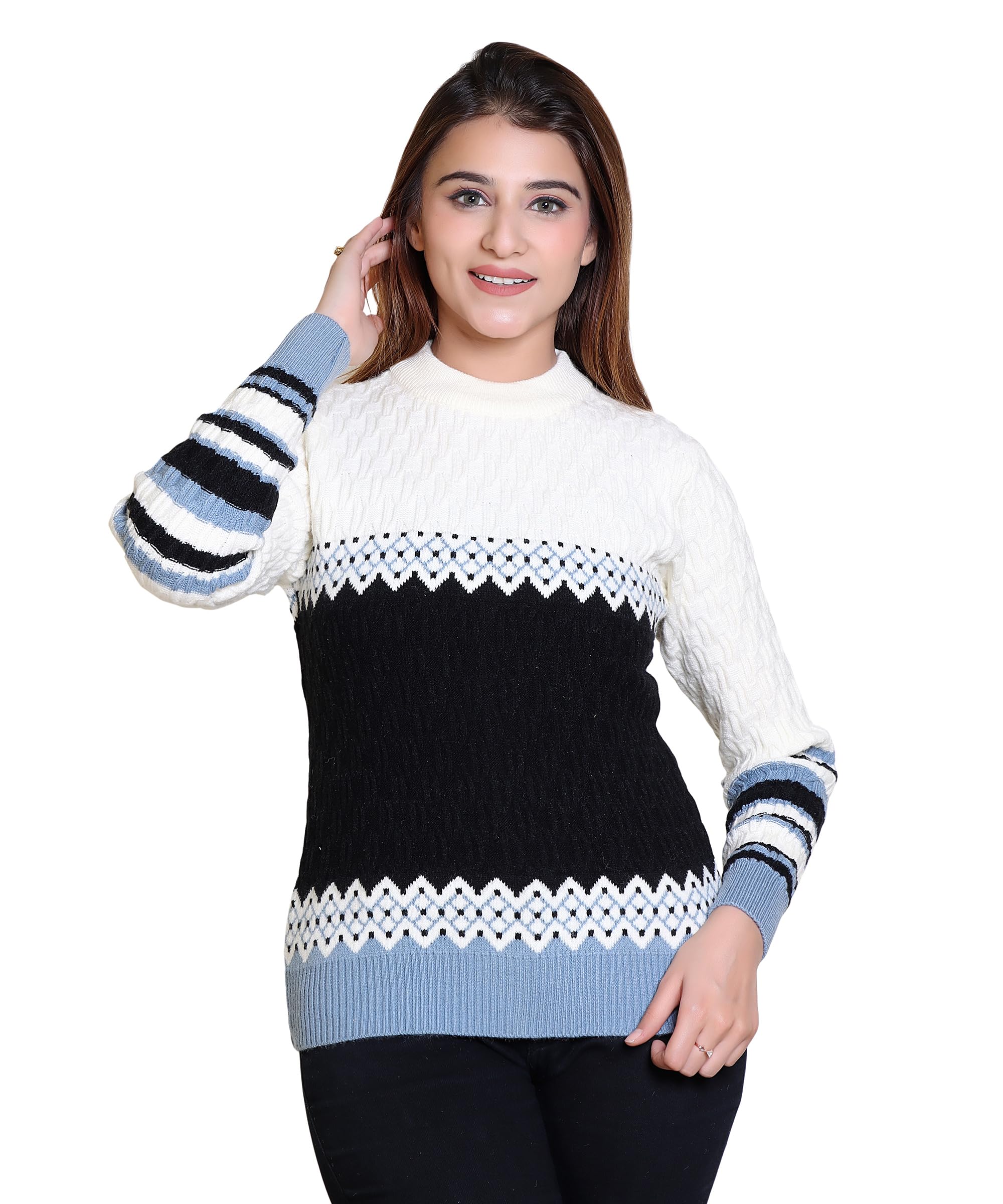 leza Winter Wear Trendy Self Desgine Round Neck||Full Sleeve|Soft and Warm||Cotton Acrylic Colorblocked Sweater for Women's and Girls (606)-picture-10