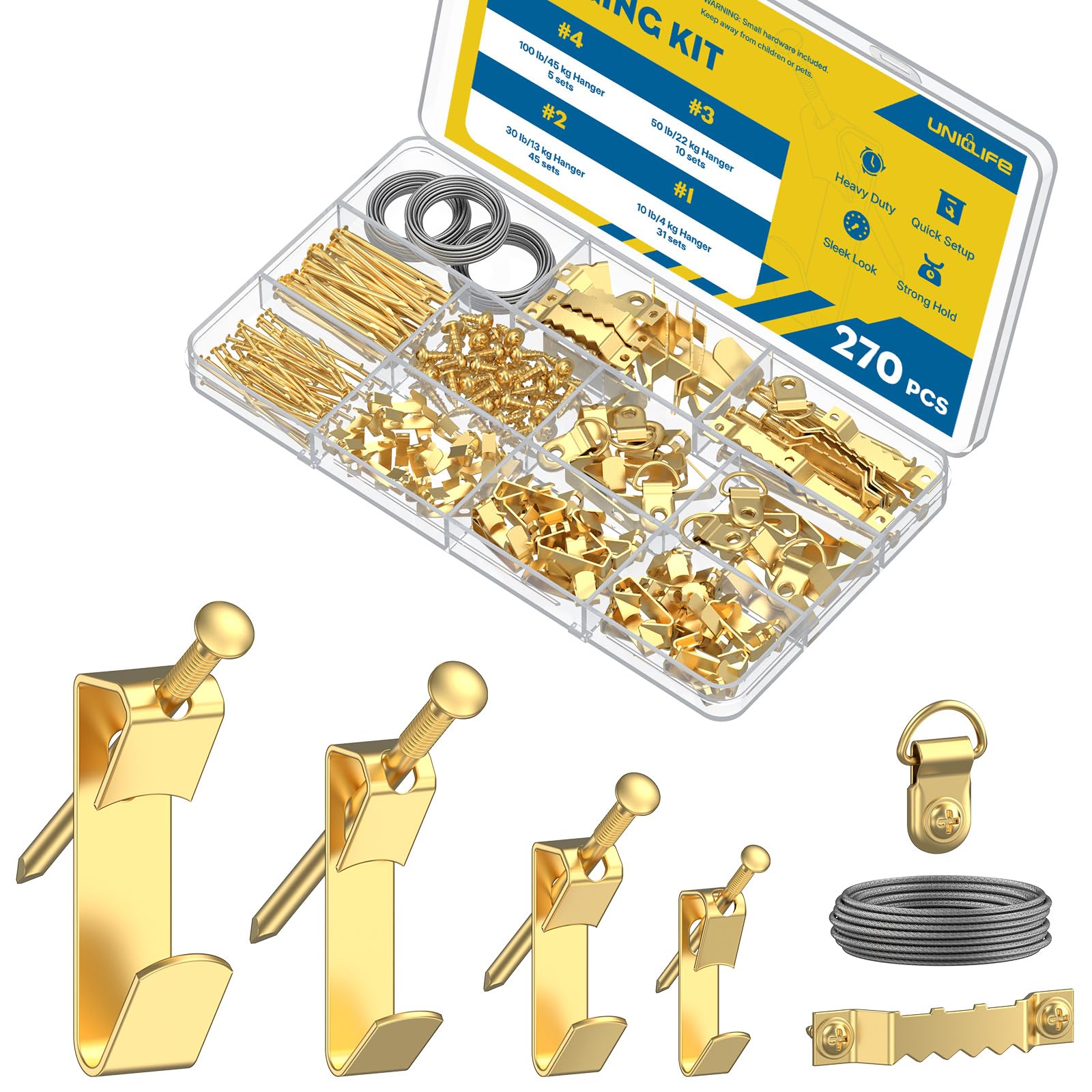 Uniclife Picture Hanging Kit - 188 Hooks & Nails -10
