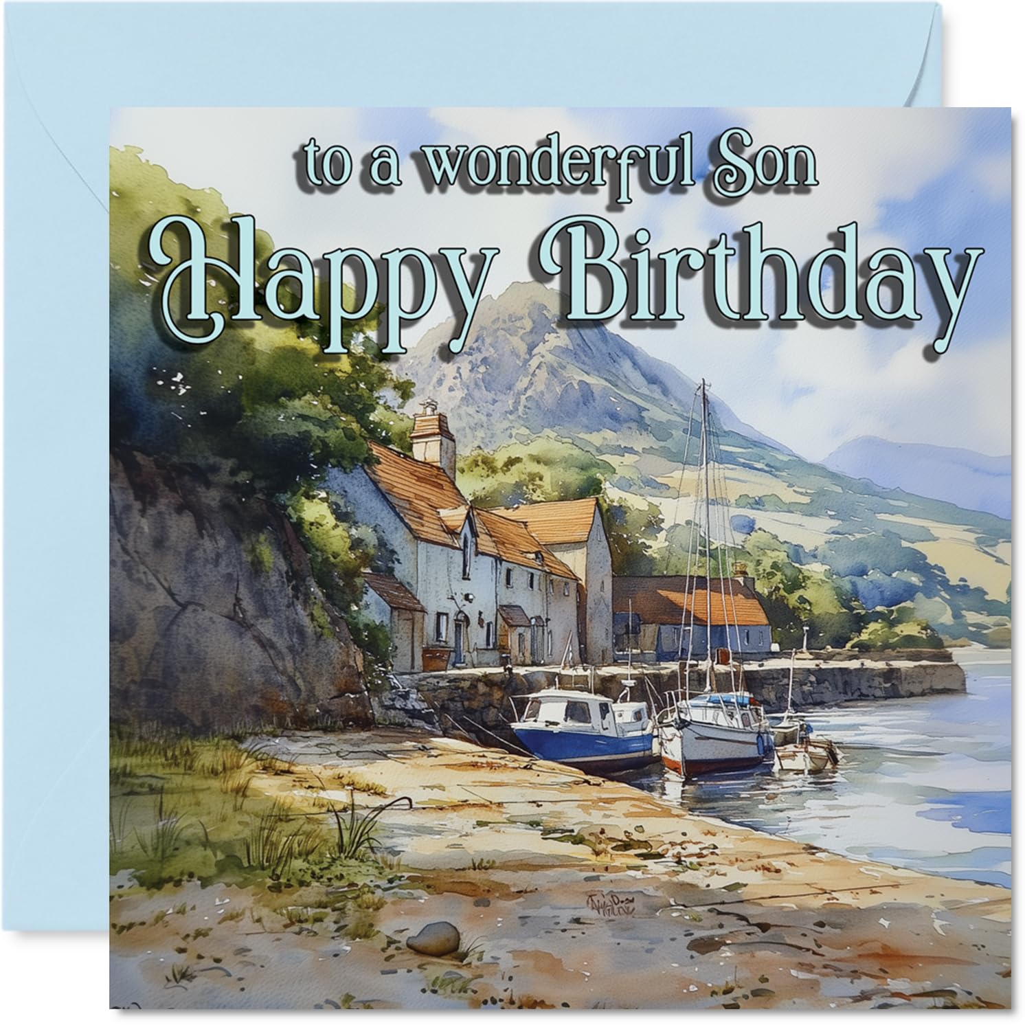 Heartfelt Birthday Card for Son, Warm Wishes and Tranquil Views