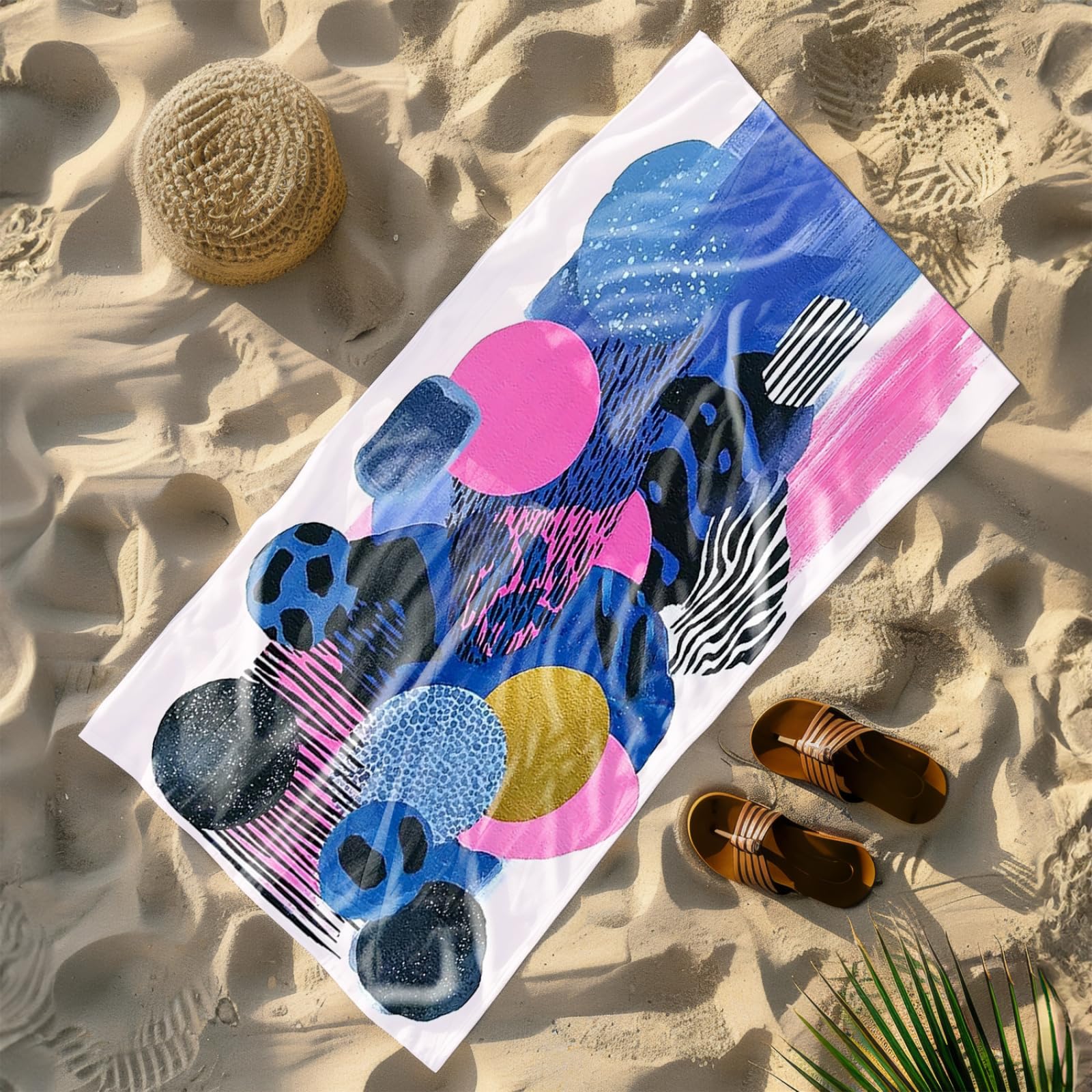 Genérico Toalla Playa 90X180 Azul Rosa Abstracto Grande Toallas de Playa Microfibra Ligera Secado Rápido Sin Arena para Mujer Hombre Viajes Vacaciones Natación Camping
