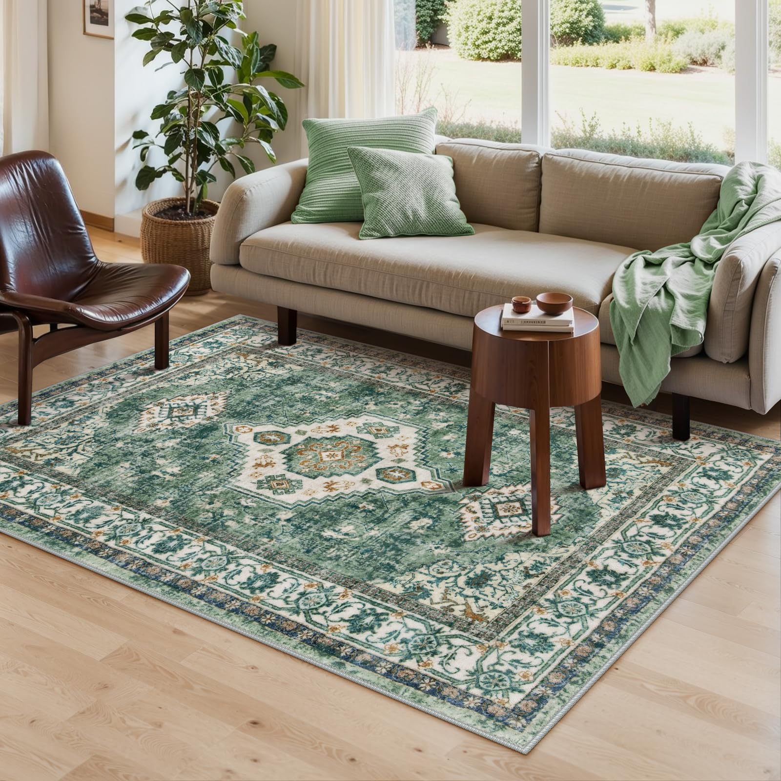 Amazon.com: Lahome Oriental Machine Washable Rug, 3x5 Soft Green