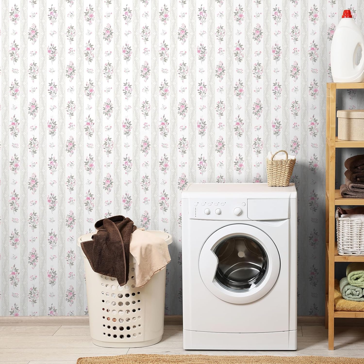 Floral Striped Wallpaper Peel and Stick Botanical Flower Stripe Wallpaper Removable Sticky Floral Contact Paper for Cabinet Girls Bedroom Living Room Wall Self Adhesive Vinyl Roll 12"x 118"
