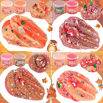 LAWOHO Pack of 6 Autumn Slime Set Includes Fluffy Cloud Slime Clear Slime & Butter Slime Children's Birthday Halloween Party Bag Slime Set Girls and Boys