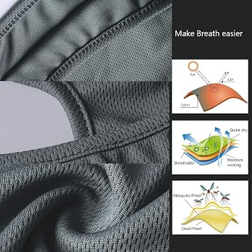 Balaclava Face Mask Adjustable Windproof UV Protection Hood, Grey, One Size