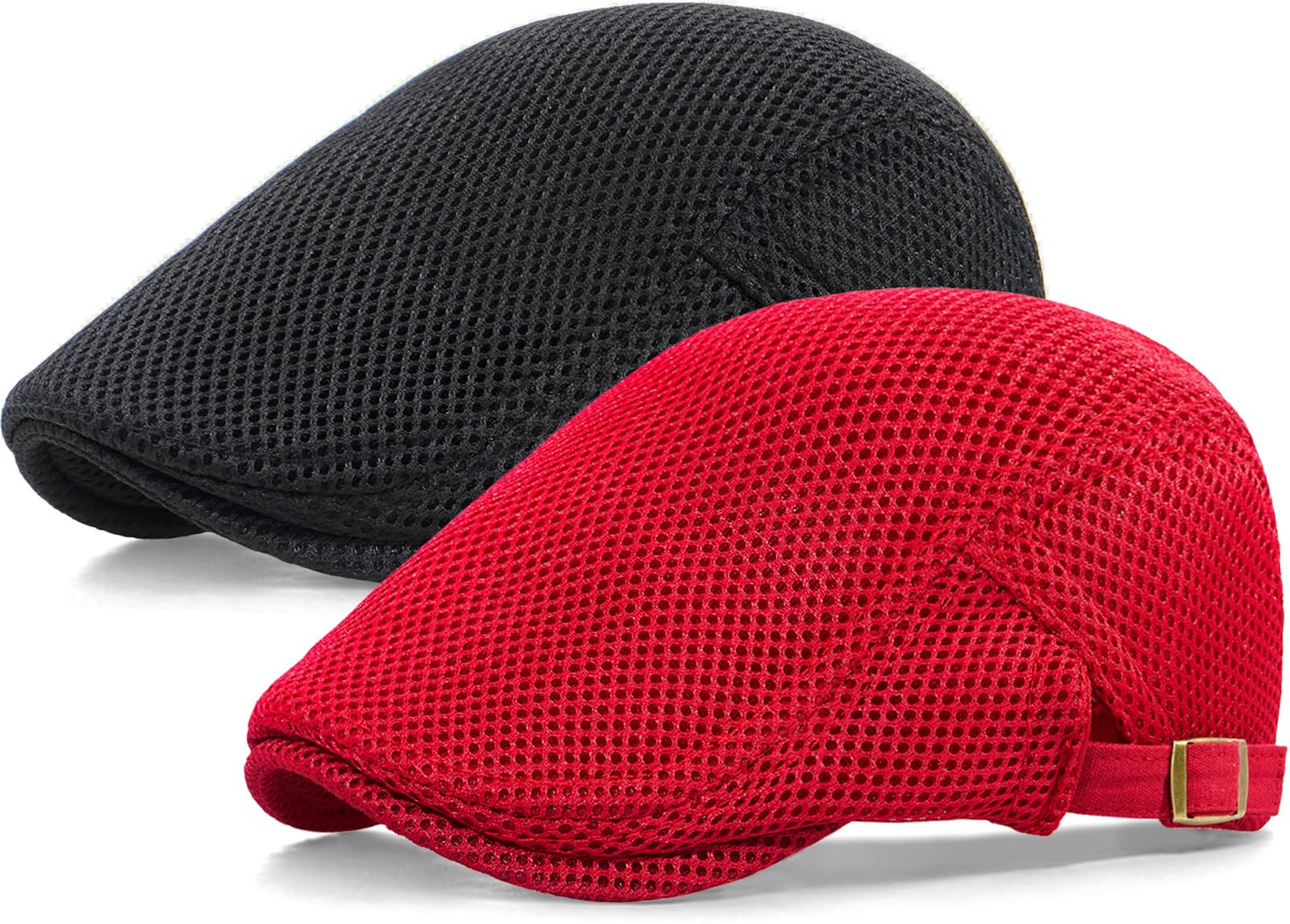 2 Pack Men's Mesh Cap Breathable Summer Newsboy Hat Adjustable Beret Ivy Cap Irish Cabbie Driving Hunting Hats