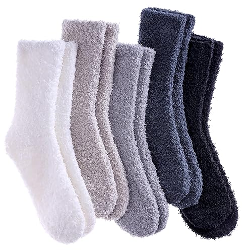 SDBING Fuzzy Socks for Women Soft Fluffy Home Sleeping Socks Cozy Warm Slipper Socks 6 or 5 Pairs - 5 Pairs Solid Color 1