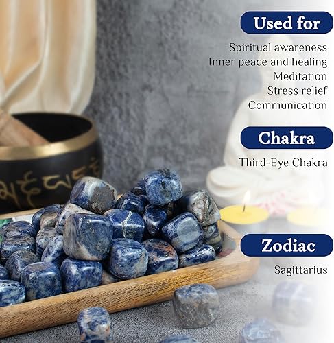 Vista 5 de BEZAVO Sodalite - Piedras pulidas a granel de 1 libra para relleno de jarrón, rocas fuentes, piedras preciosas curativas de Reiki, buena suerte