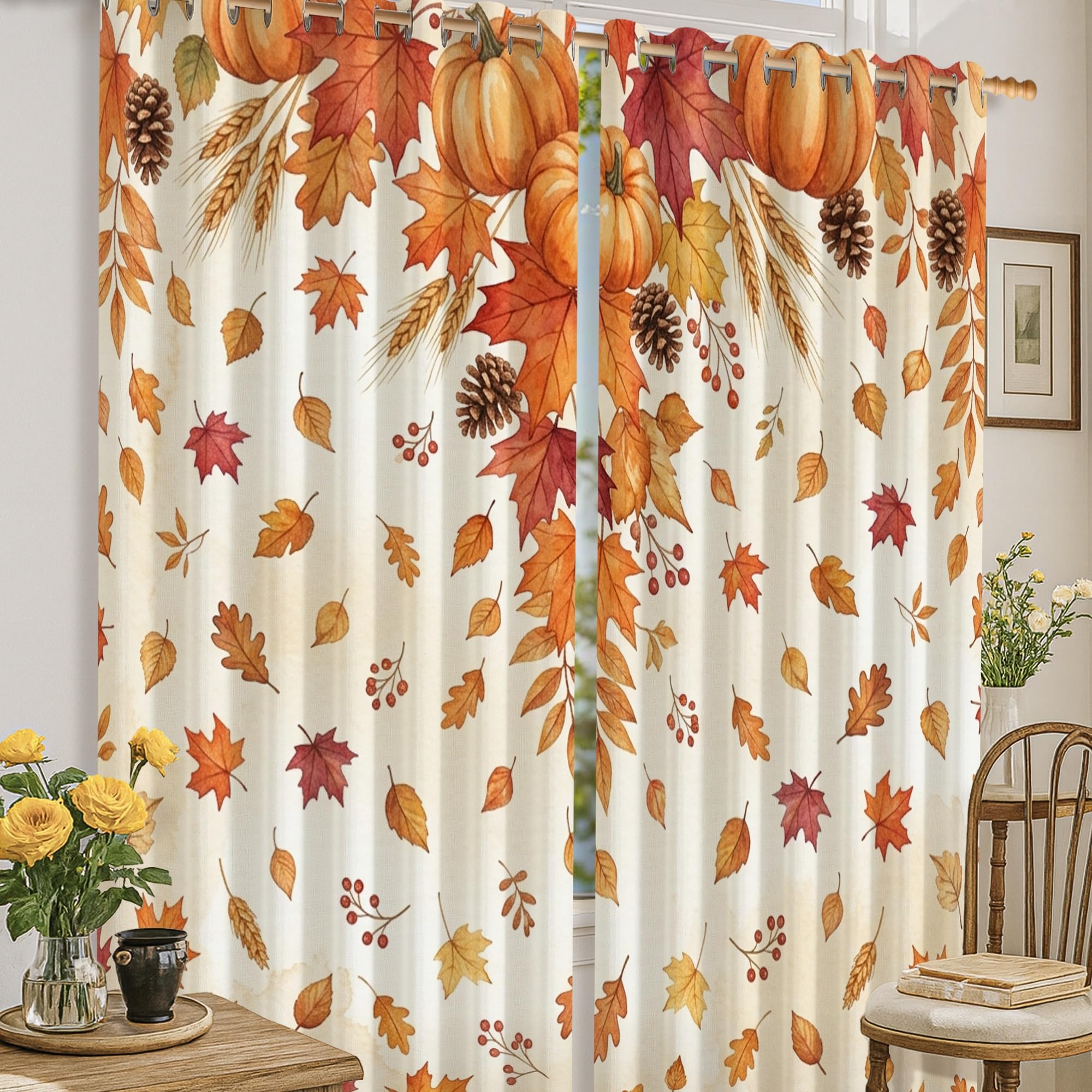 Rideaux occultants thermiques orange d'automne 132x160cm pour isoler le salon