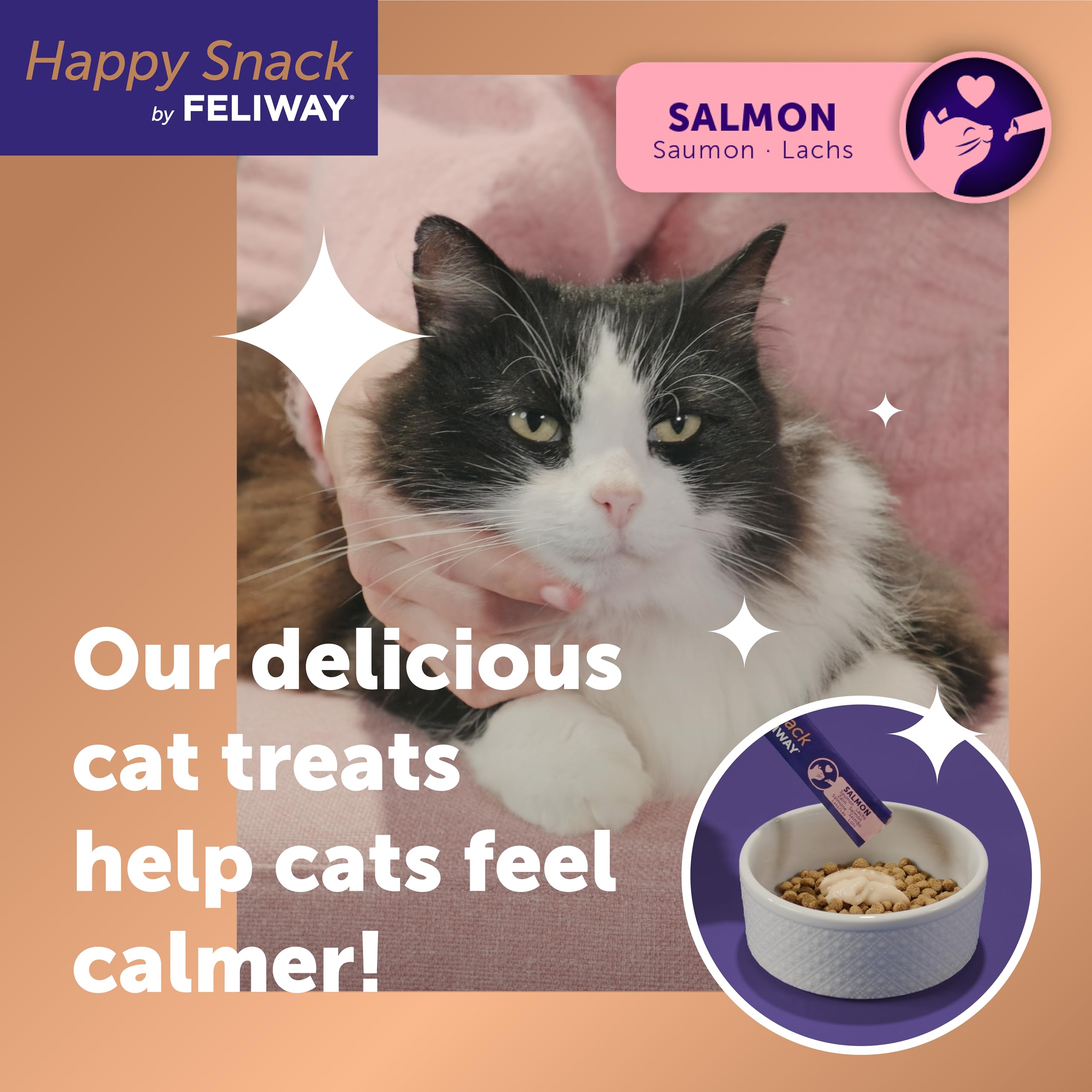 Happy Snack by FELIWAY Salmon - Delicious Calming Creamy Cat Treats, 6 snack sticks - Helps cats feel calmer and promotes bonding - Image 2